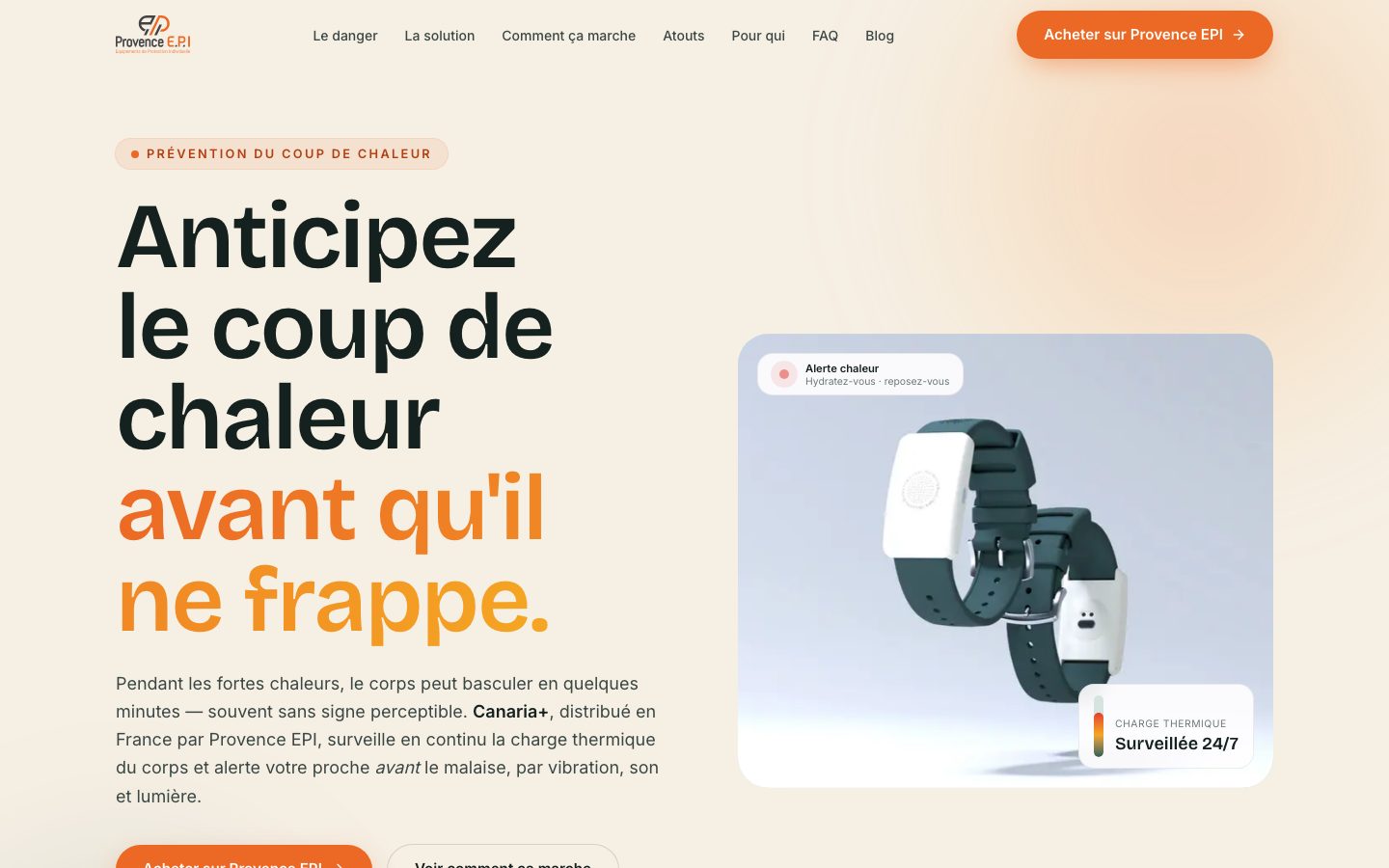 Canaria+ product launch landing page for Provence E.P.I