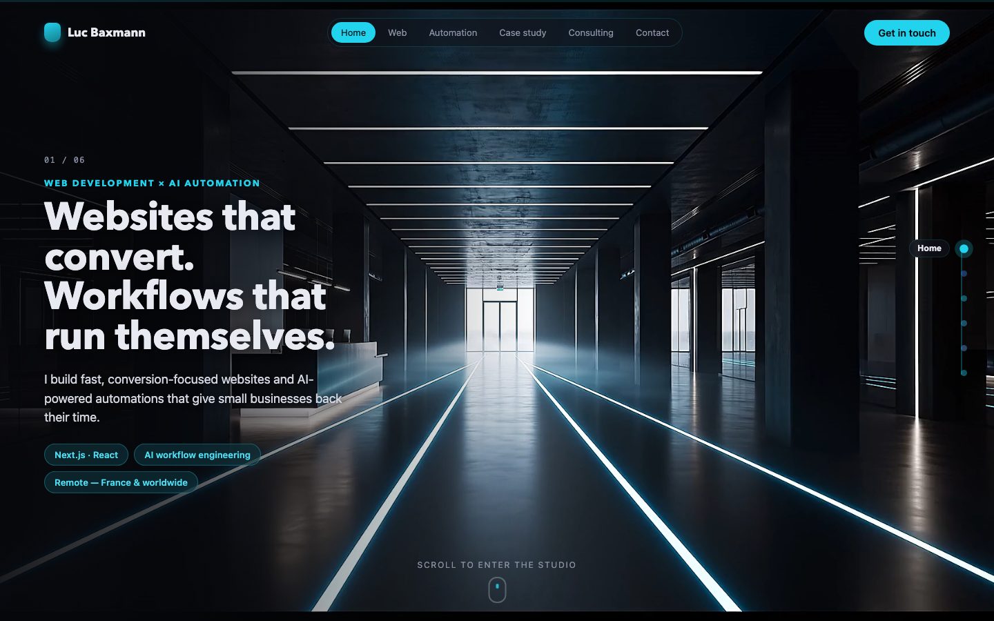 This portfolio — scroll-driven cinematic world